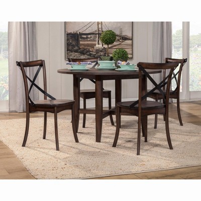 Burnished Dark Oak Round Wood Dining Table with Four Legs