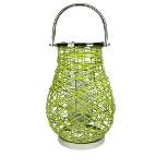 Northlight 18.5" Modern Green Decorative Woven Iron Pillar Candle Lantern with Glass Hurricane