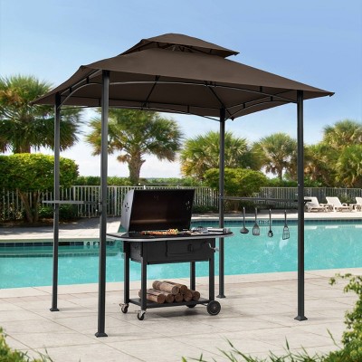 1pc Outdoor Grill Shelter with Double-Tier Polyester Canopy and Steel Frame Includes Bar Counters and Hooks No Furniture Included - Coolbibila