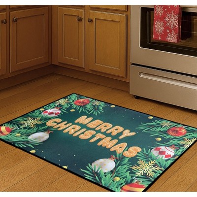 Home Mart Goods Merry Christmas Holiday Green Non-Slip Washable Low Pile Kitchen Mat Entrance Door Mat - 31" x 19"