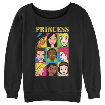 Juniors Womens Disney Princess Distressed Close-Up Poster Sweatshirt