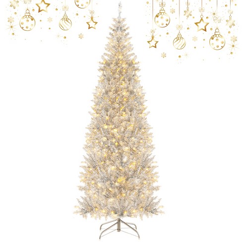 Tangkula 7ft Artificial Fiber Optic Christmas Tree White Pre-lit Xmas Tree  W/ Iridescent Leaves 36 Multi-color Snowflake Lights : Target