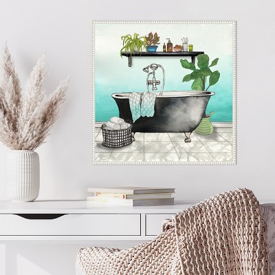 Botanical Bath Black and White Canvas Framed Wall Art