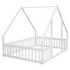 Gulches Full Wood House-Shaped Floor Bed - Fence, Guardrails, Roof Frame, White - 3 of 4