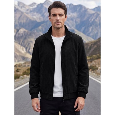 INSPIRE CHIC Men's Corduroy Lined Full Zip Trucker Shacket Vintage Winter Bomber Coat Jacket with Pockets Large Black — фото 4