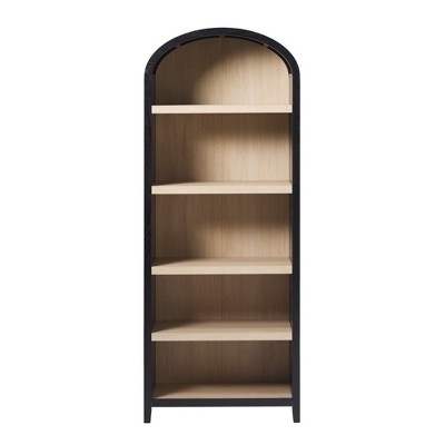 Vynxaria Modern Black 5-Shelf Open Arched Bookshelf for Stylish Storage
