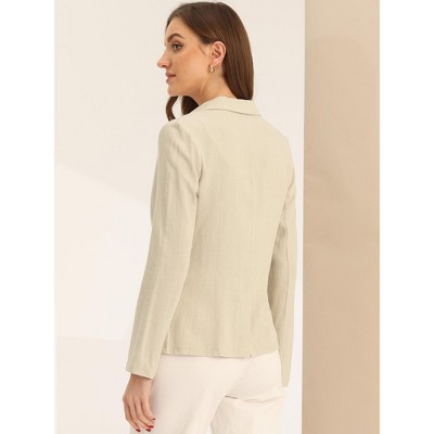 INSPIRE CHIC Women's Notch Lapel One Button Casual Suit Linen Blazer Beige Large — фото 3