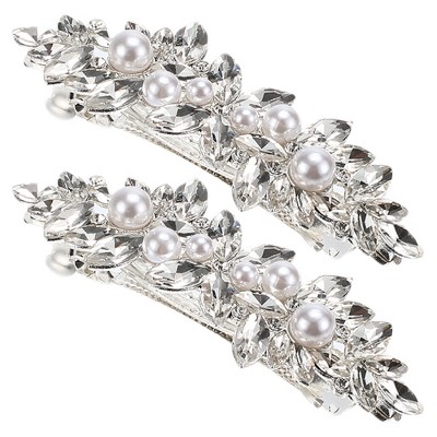 Unique Bargains Women's Rhinestone Faux Pearl Hair Barrettes 2 Pcs