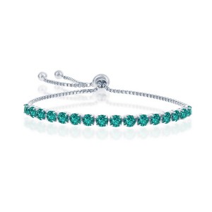 Bella Silver Sterling Silver 4MM Emerald "May" Swarovski Element Adjusatble Bolo Bracelet - Green - 1 of 2