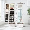 FONTOI Jewelry Armoire, Mirror Jewelry Cabinet Standing with Wheels, 360 Degree Rotating Full Length Mirror, White, 15.74"D x 14.56"W x 58.74"H - 2 of 4
