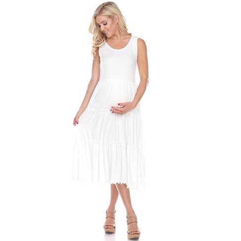 Maternity Plus Scoop Neck Tiered Midi Dress White 1x - White Mark : Target