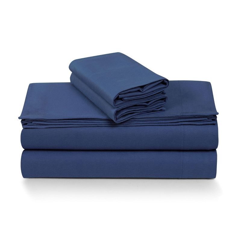 Tribeca Living Full 6 oz Cotton German Flannel Deep Pocket Sheet Set Mid Blue, 2 of 4