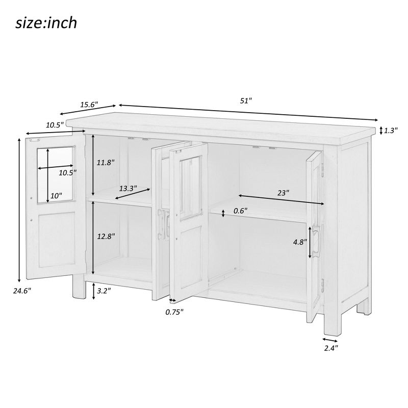 51" Modern 4-Door Sideboard, Storage Cabinet with Adjustable Shelves and Metal Handles - ModernLuxe, 3 of 11
