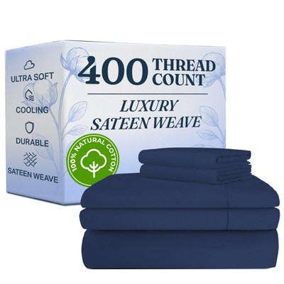 100% Cotton 400 Thread Count 4 Piece Sheet Set - Soft & Cozy Sateen Bed Sheets - CGK Linens