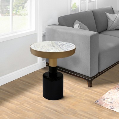 Syemin End Tables Modern Round Side End Table, Marble Top Round Table, Design Round Accent Table, Bedside Table Sofa Couch Table, White, 14"*14"*20"