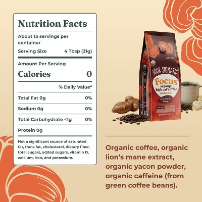 Four Sigmatic Organic High Caffeine Dark Roast Ground Coffee with Lion's Mane Mushroom and Yacon - 10oz