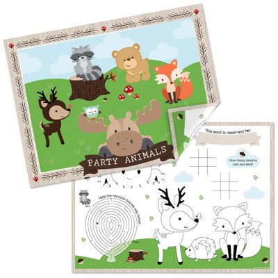 Big Dot of Happiness Woodland Creatures - Paper Birthday Party Coloring Sheets - Activity Placemats - Set of 16