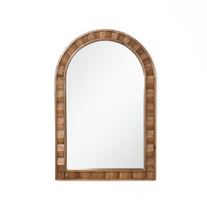 LuxenHome Natural Wood Frame Arch Rectangle Wall Mirror, 30.4” Tall Rustic Home Decor Brown - 1 of 4