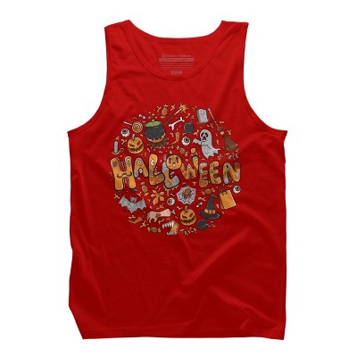 Men's Design by Humans Happy Halloween Greeting Holiday Illustration by ghinan Tank Top - Red - x Large