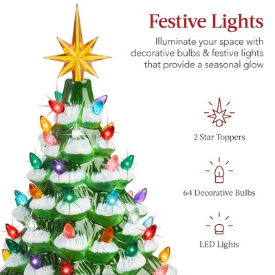 15in Frosted Ceramic Christmas Tree with Multicolor Lights