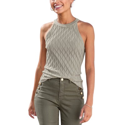 Women's Sleeveless Diamond Knit Sweater - LASCANA