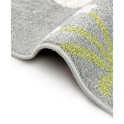 Gray Floral Synthetic Kids Rectangular Area Rug