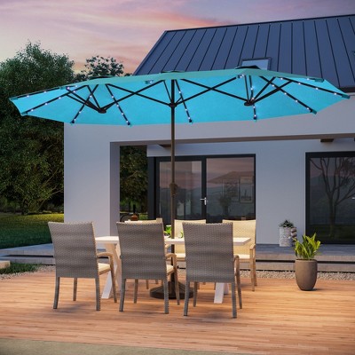 Sonkuki 13 x 7.2ft Solar-Powered Double-Sided Patio Umbrella with Large Canopy Outdoor Table Umbrella for Garden, deck and pool