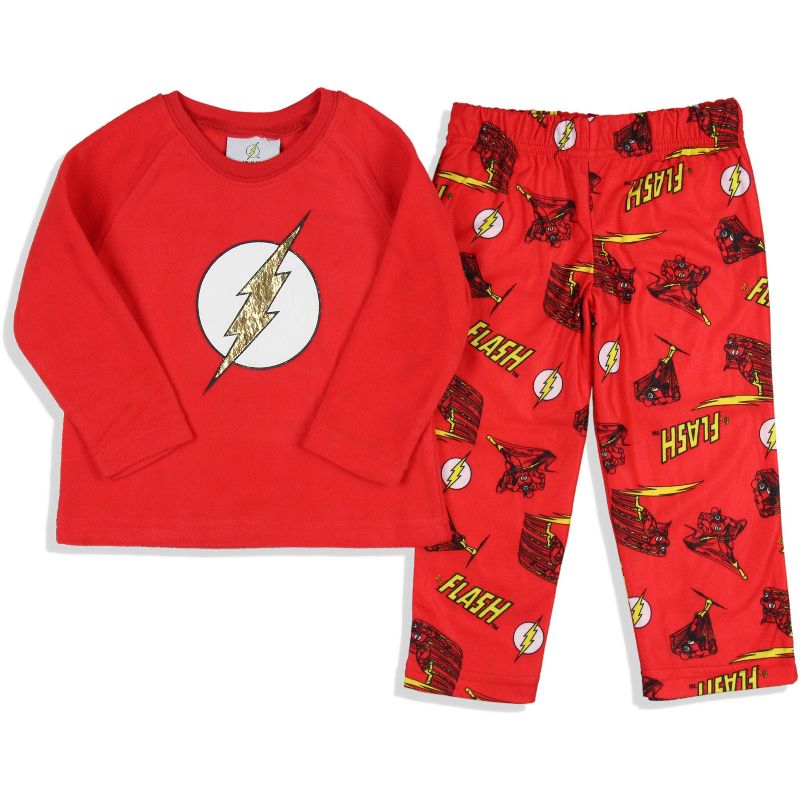 DC Comics Toddler Boys' Classic The Flash Logo Raglan Sleep Pajama Set Red, 1 of 5