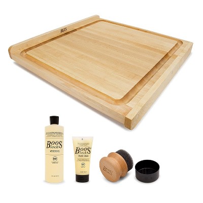 John Boos Reversible Square Maple Wood 23.75 x 23.75 x 1.5 Inches Cutting Board with 3 Piece Maintenance Set