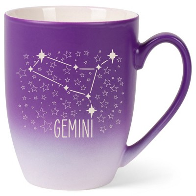 100 North Zodiac Design 10 Ounce Purple and White Two Toned Ombre, Comfortably Fits Your Hands, Ceramic Tea Coffee Cup Mug, Gemini