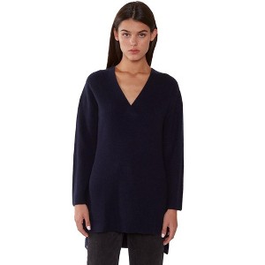 JENNIE LIU Women's 100% Pure Cashmere Long Sleeve Ribbed Tunic Sweater - 1 of 4