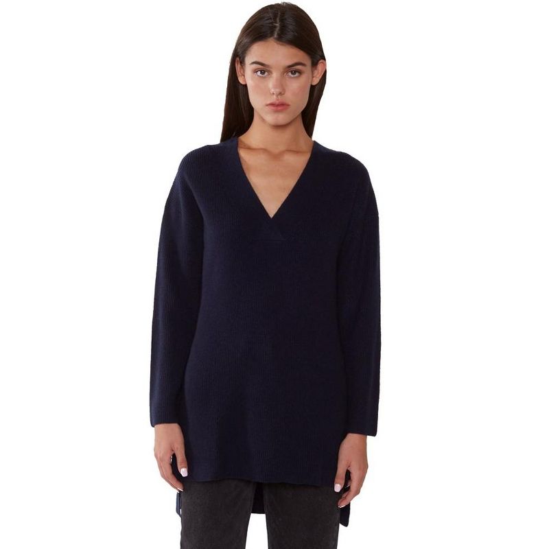 JENNIE LIU Women's 100% Pure Cashmere Long Sleeve Ribbed Tunic Sweater, 1 of 6