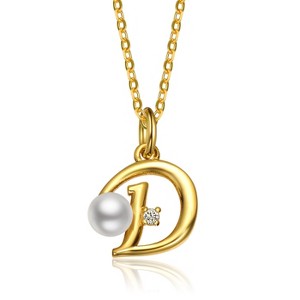 Personalized 14K Gold Plated Initial Pearl Pendant Necklace for all ages: A Charming gold Elegant Keepsake Gift - 1 of 3