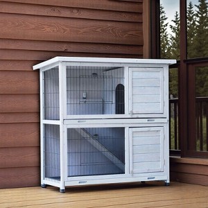 GDFStudio Longman Outdoor 41" Metal and Wood 2-Story Rabbit Hutch with Non-Slip Ramp and 2 Removable Trays - 1 of 4