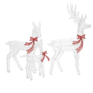 LuxenHome 3-Piece Deer Family Outdoor Holiday Decoration Set with Lights and Timer White, Red - 1 of 4