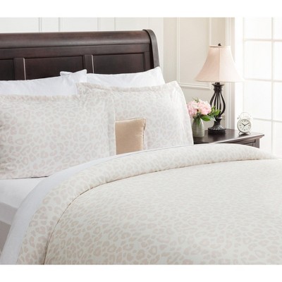 Cream Leopard Print Twin Rayon Polyester Duvet Cover Set
