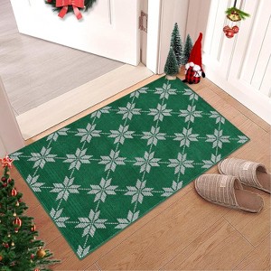 GustoWave Christmas Geometric Throw Area Rugs, Non Slip Machine Washable, Green - 1 of 4