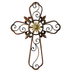 Metal Cross Scroll Wall Decor Brown - Olivia & May: Iron Art, Vertical Hanging - 1 of 4