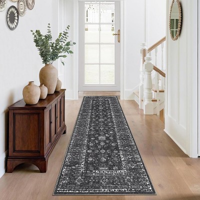 Coucheta Floral Rugs, Washable Soft Non Slip Area Rug for Living Room Bedroom, Distressed Vintage Stain Resistant Large Under Table Carpet