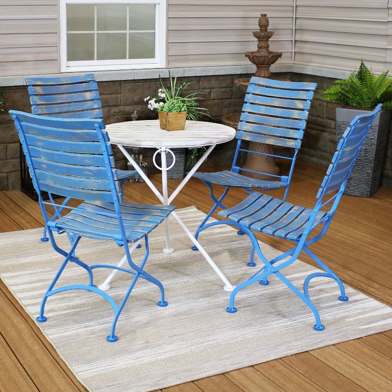 Sunnydaze Indoor/Outdoor Shabby Chic Cafe Chestnut Wood Folding Bistro Table and Chairs - 5pc, 2 of 10