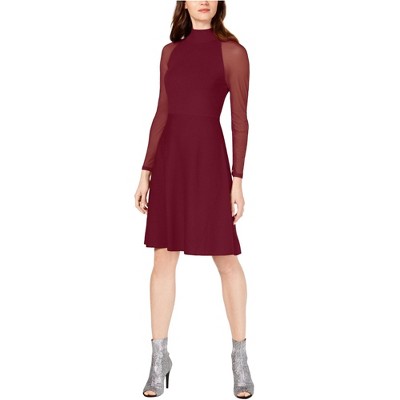 I.N.C International Concepts Womens Illusion Sleeve Sweater Dress, Red, Large