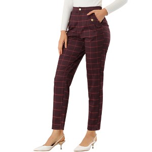 INSPIRE CHIC Women's Vintage Tartan Plaid Elastic Waist Straight Long Trousers - 1 of 4