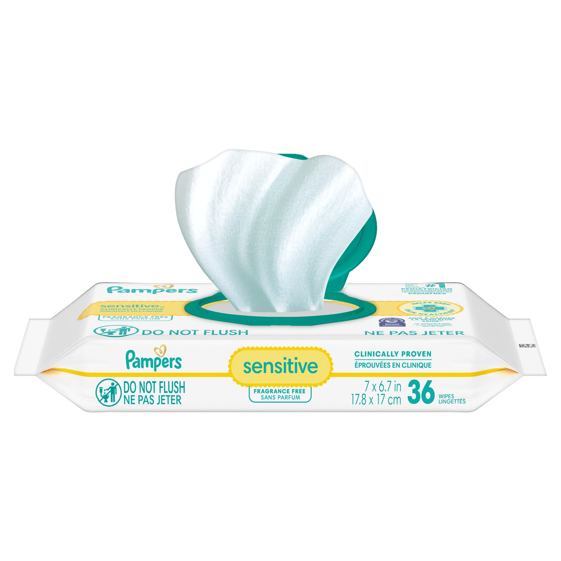Pampers Sensitive Baby Wipes - 36ct: Unscented, Dye-Free, Alcohol-Free, Diaper Area Pop-Up Dispenser