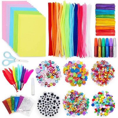 Bright Creations 1000 Pcs Set Arts and Crafts Supplies Kit for Kids, Pipe Cleaners, Feathers, Pom Poms, Googly Eyes