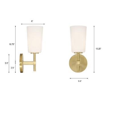 Aged Brass Vanity Sconce with White Glass Shade