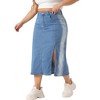Agnes Orinda Women's Plus Size High Waist Side Slit Button with Pockets Midi Denim Jean Skirts - 2 of 4