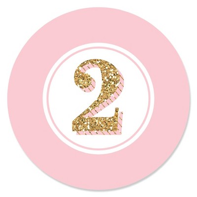 Big Dot of Happiness Two Much Fun - Girl - 2nd Birthday Party Circle Sticker Labels - 24 Count