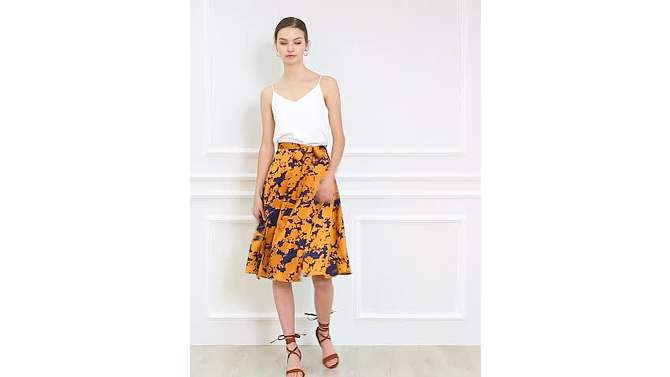 Allegra K Women's High Elastic Waist Belted Slit A-Line Midi Floral Print Skirt, 2 of 8, play video