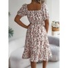 Women's Summer Square Neck Ruffle Puff Sleeve Boho Elastic Waist Smocked Flowy A Line Midi Dresses - 3 of 4
