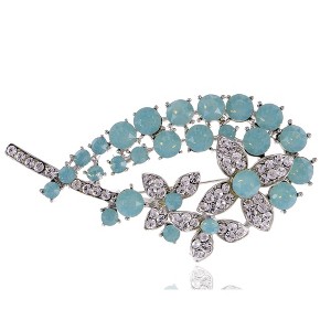 Anna-Kaci Silvery Tone Shiny Light Blue Clear Crystal Flower Bouquet Brooch Pin - Multicolor - 1 of 4